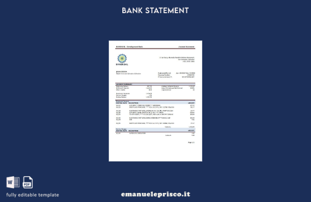 modello word di estratto conto bancario Salvador Bandesal in stile verificato